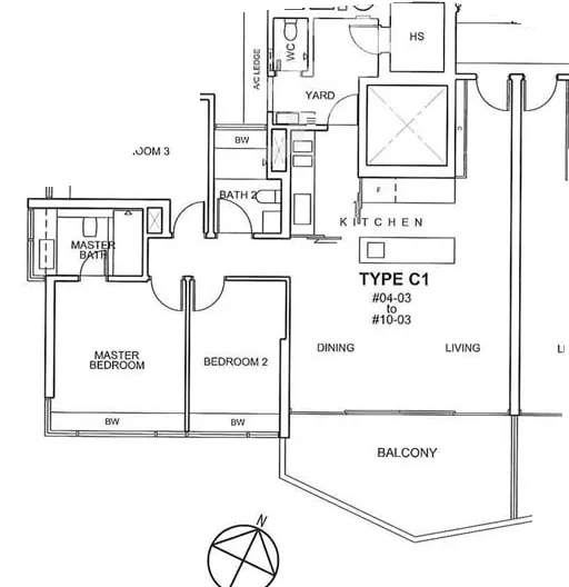 Silversea floor plan, type C1 (Tower 1, stack 03): 3-bed