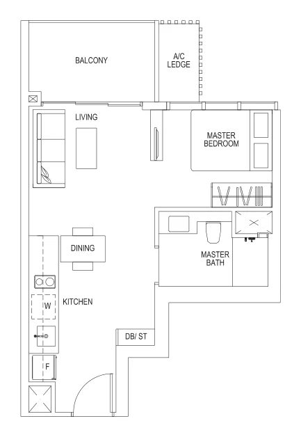 Sims Urban Oasis floor plan, type A1L: 1-Bedroom loft, 484 sq ft