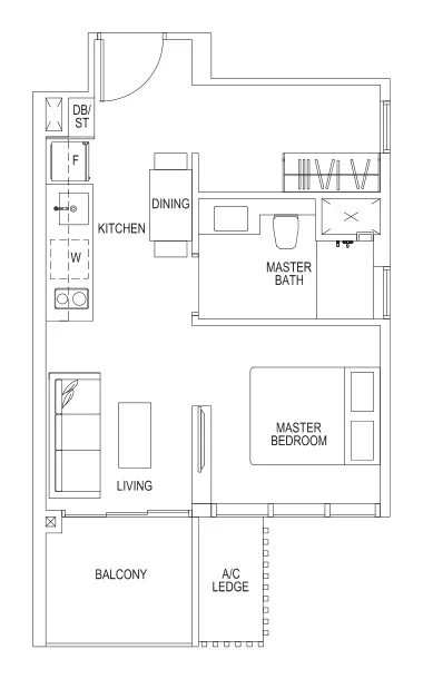 Sims Urban Oasis floor plan, type A2aL: 1-Bedroom loft, 463 sq ft