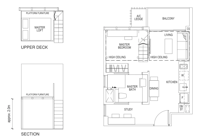 Sims Urban Oasis floor plan, type A3b-R: 1-Bedroom, 581 sq ft