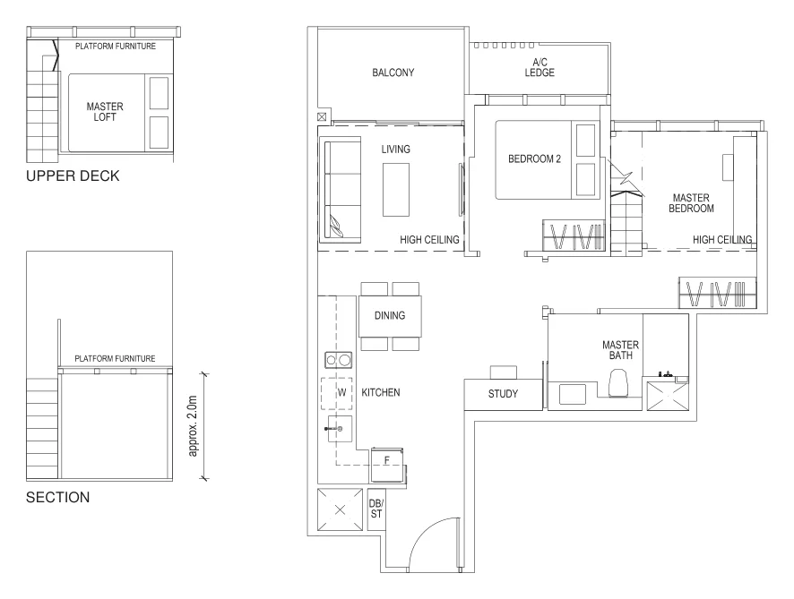 Sims Urban Oasis floor plan, type B1-R: 2-Bedroom, 829 sq ft