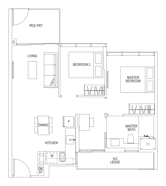 Sims Urban Oasis floor plan, type B1L-P: 2-Bedroom loft, 710 sq ft