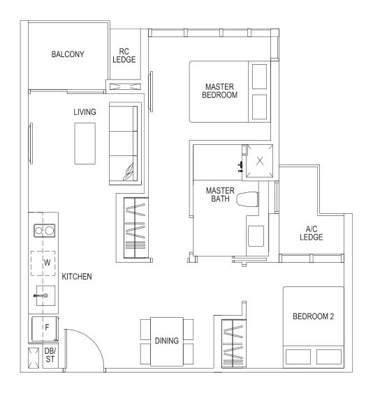 Sims Urban Oasis floor plan, type B2: 2-Bedroom, 624 sq ft
