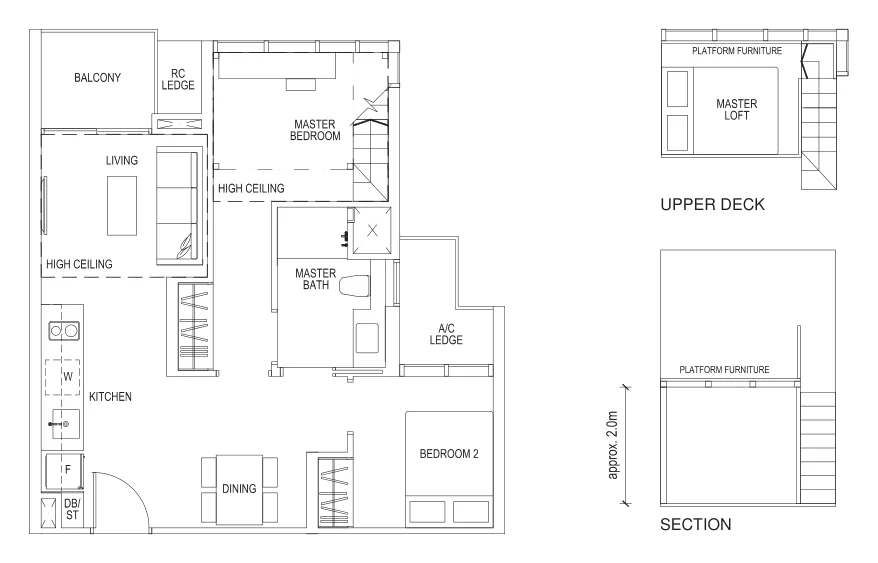Sims Urban Oasis floor plan, type B2-R: 2-Bedroom, 797 sq ft