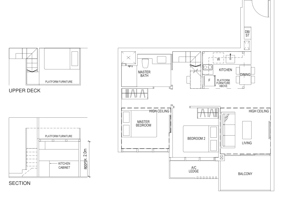 Sims Urban Oasis floor plan, type B2L-R: 2-Bedroom loft, 872 sq ft