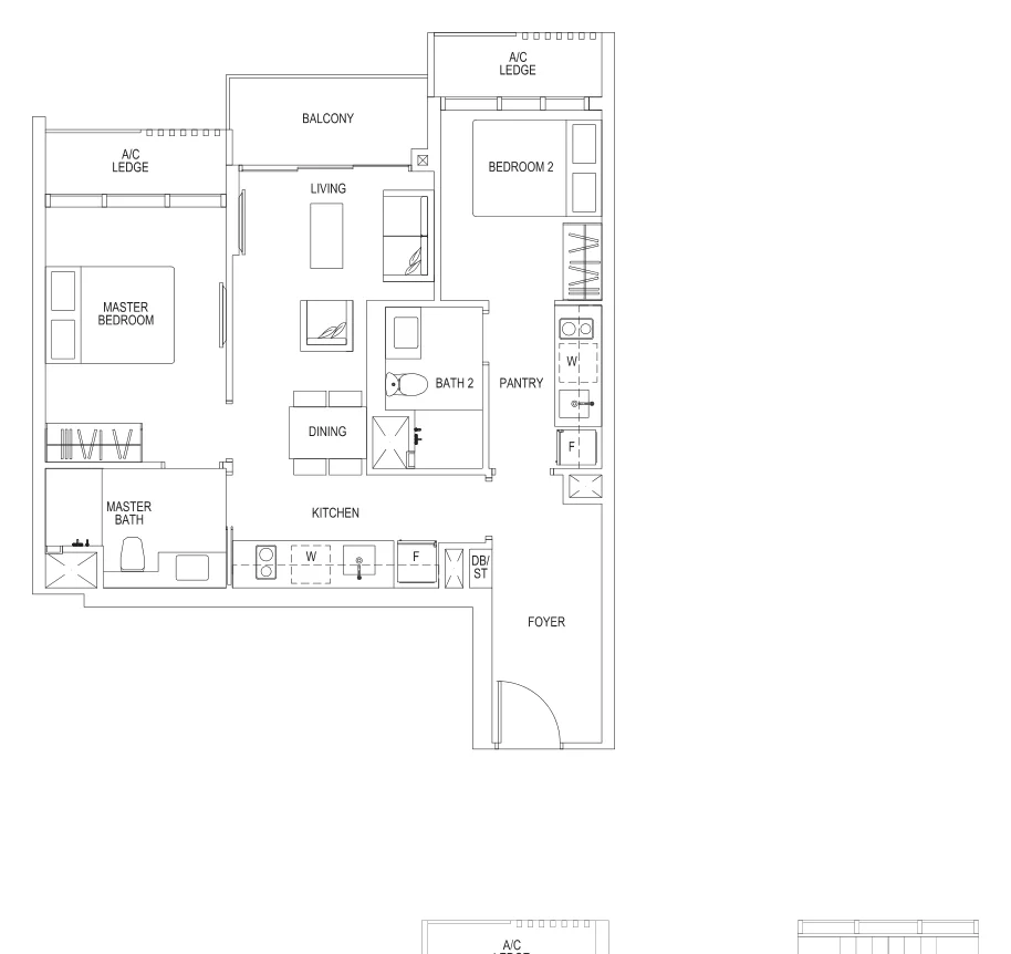 Sims Urban Oasis floor plan, type B3-DK: 2-Bedroom dual key, 786 sq ft