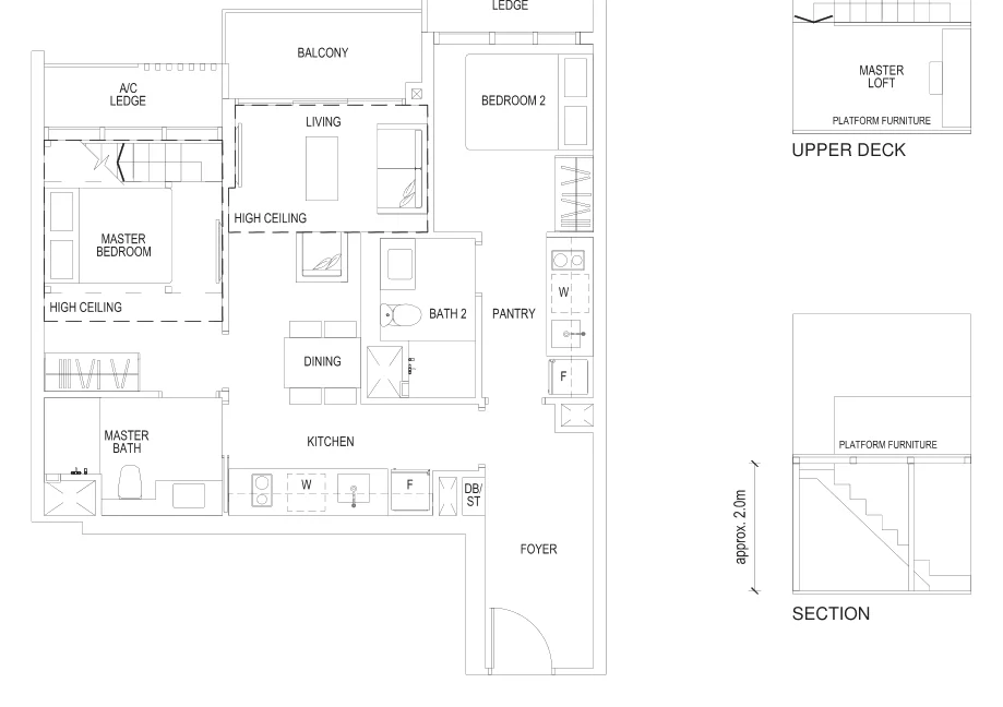 Sims Urban Oasis floor plan, type B3-DK-R: 2-Bedroom dual key, 958 sq ft