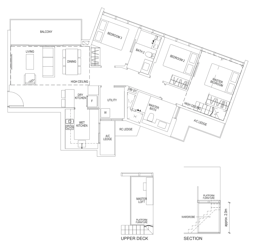 Sims Urban Oasis floor plan, type C1-R: 3-Bedroom, 1,324 sq ft
