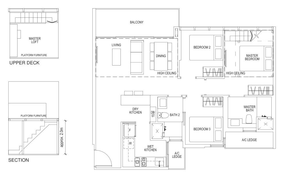 Sims Urban Oasis floor plan, type C3-R: 3-Bedroom, 1,184 sq ft