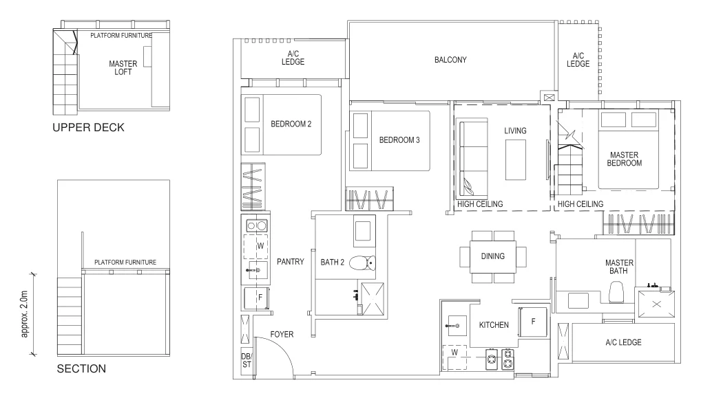 Sims Urban Oasis floor plan, type Cc2-DK-R: 3-Bedroom dual key, 1,130 sq ft