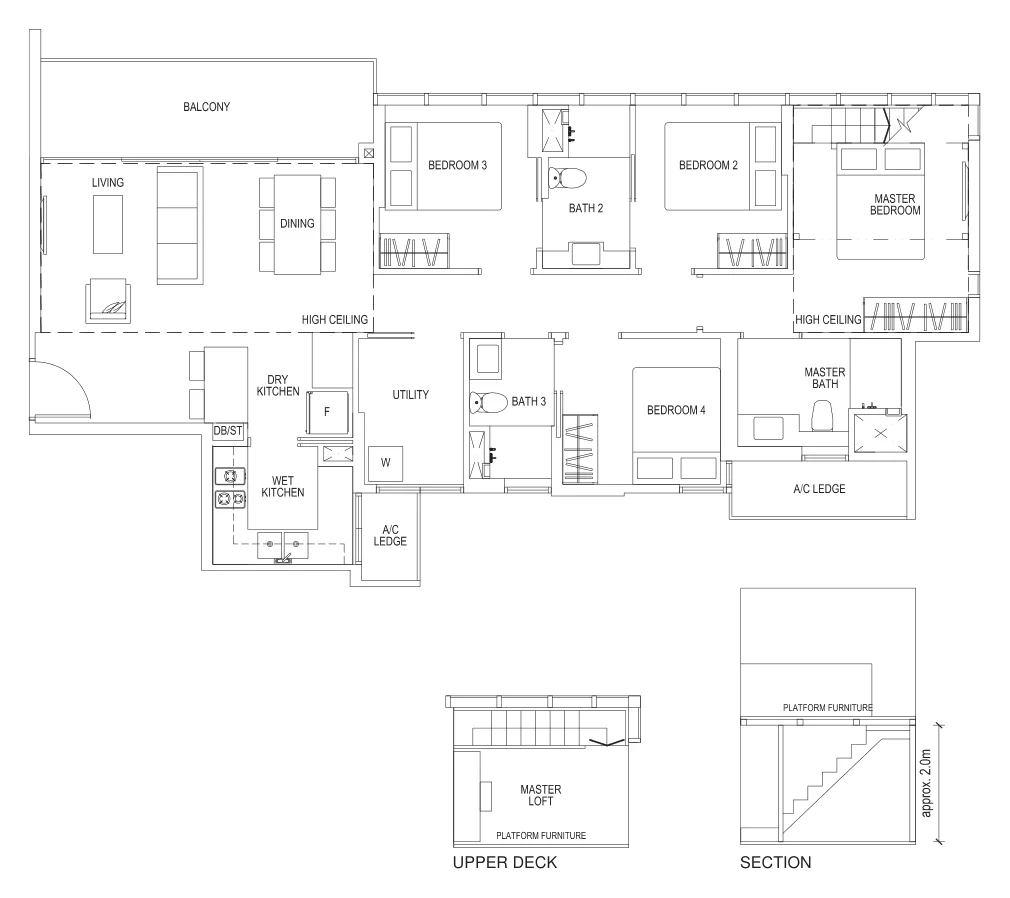 Sims Urban Oasis floor plan, type D1-R: 4-Bedroom, 1,539 sq ft