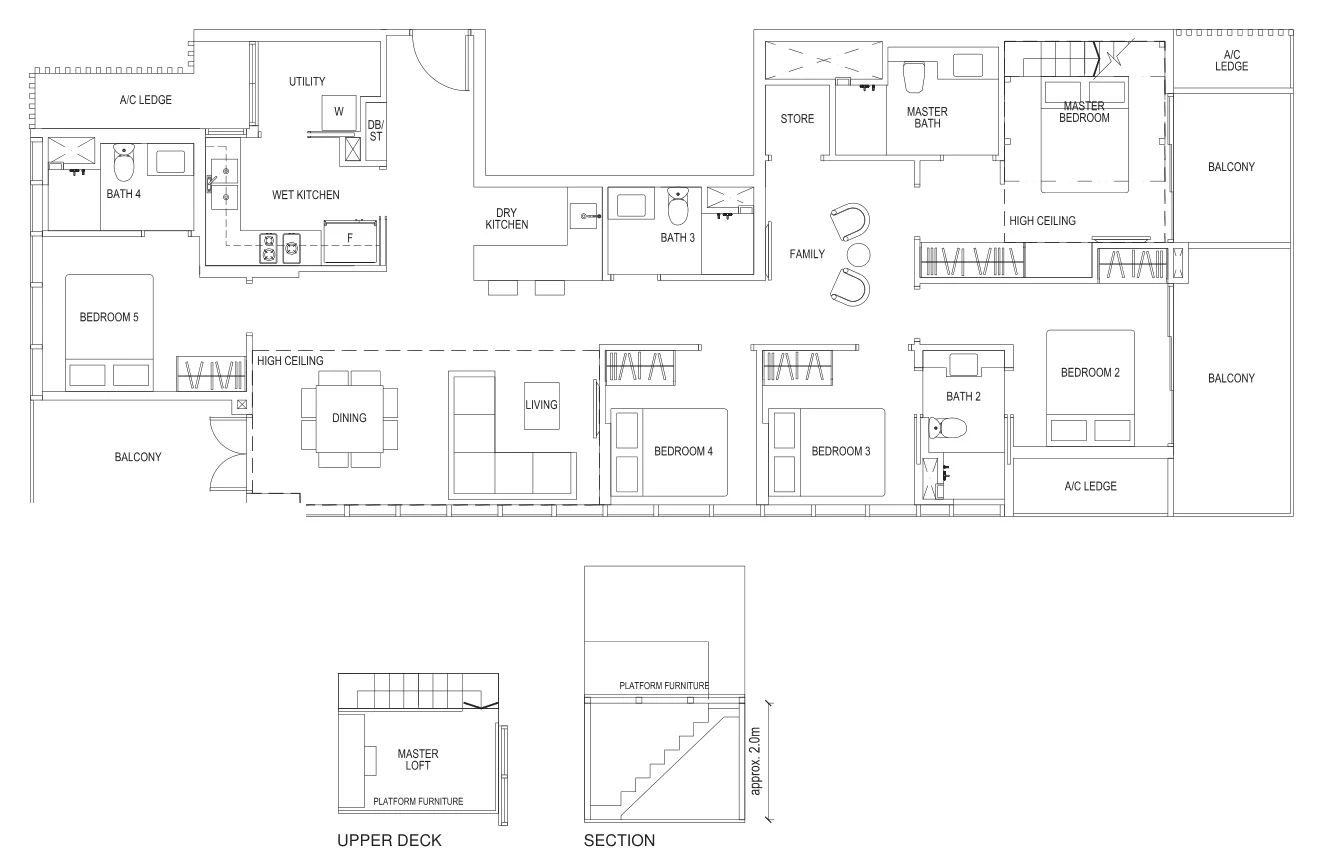 Sims Urban Oasis floor plan, type E1-R: 5-Bedroom, 2,034 sq ft