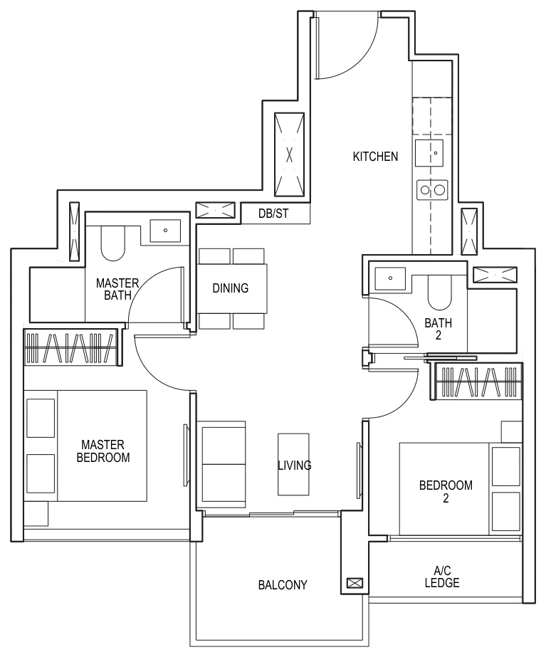 Sky Everton floor plan, type B3: 2-Bedroom, 624 sq ft