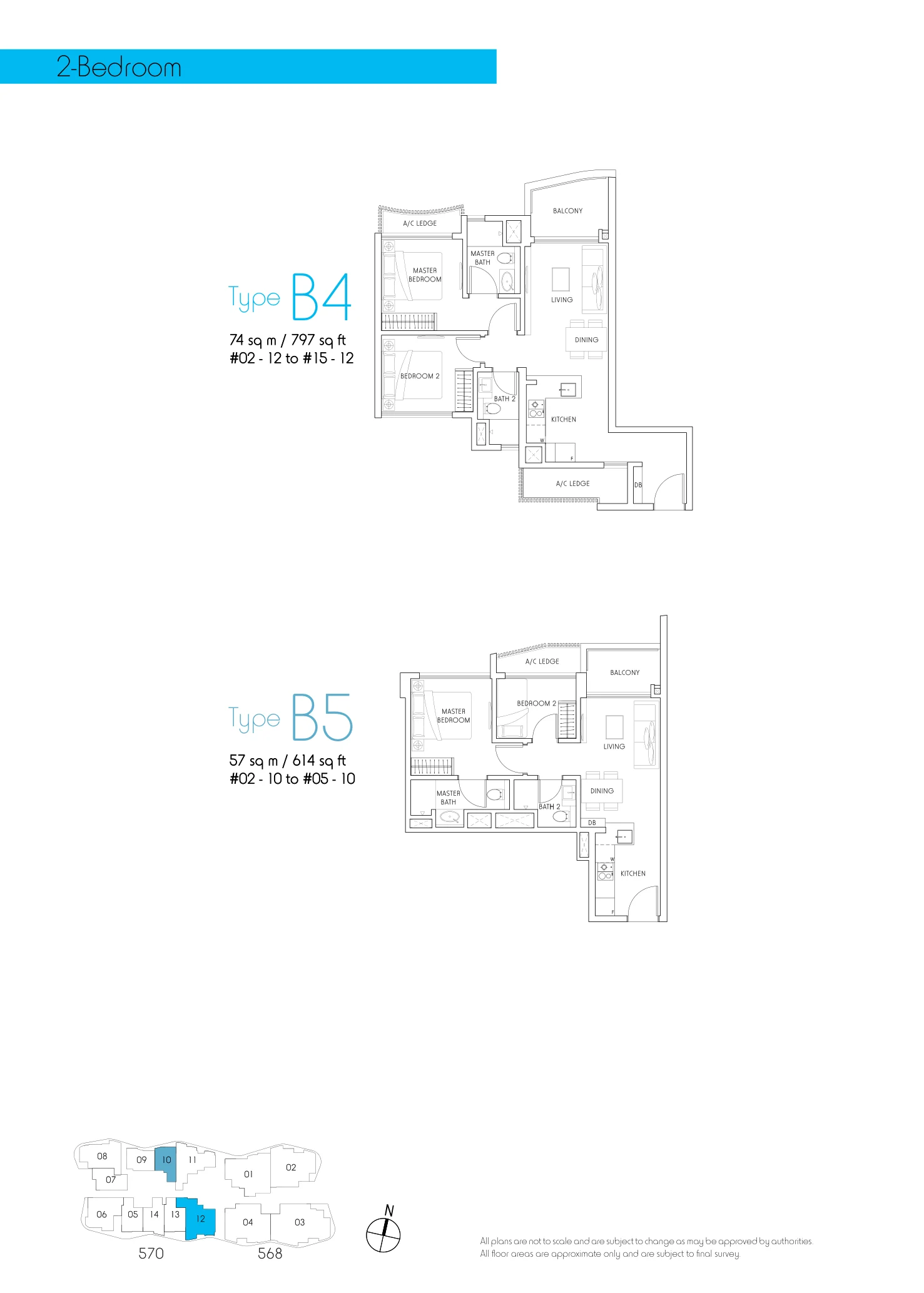 Sky Green floor plan, type B5: 2-Bedroom, 614 sq ft
