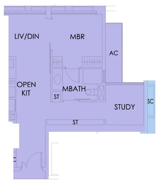 Sky Habitat floor plan, type As3 (59 sqm): 1 + 1 Bedroom, 635 sq ft