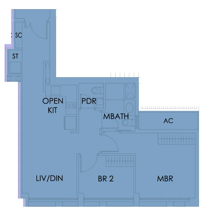 Sky Habitat floor plan, type B4: 2 Bedroom, 721 sq ft
