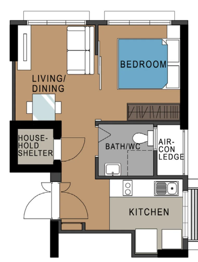 Sky Vista @ Bukit Batok floor plan, type F1: 2-room Flexi (Type 1), 38 sqm, 409 sq ft