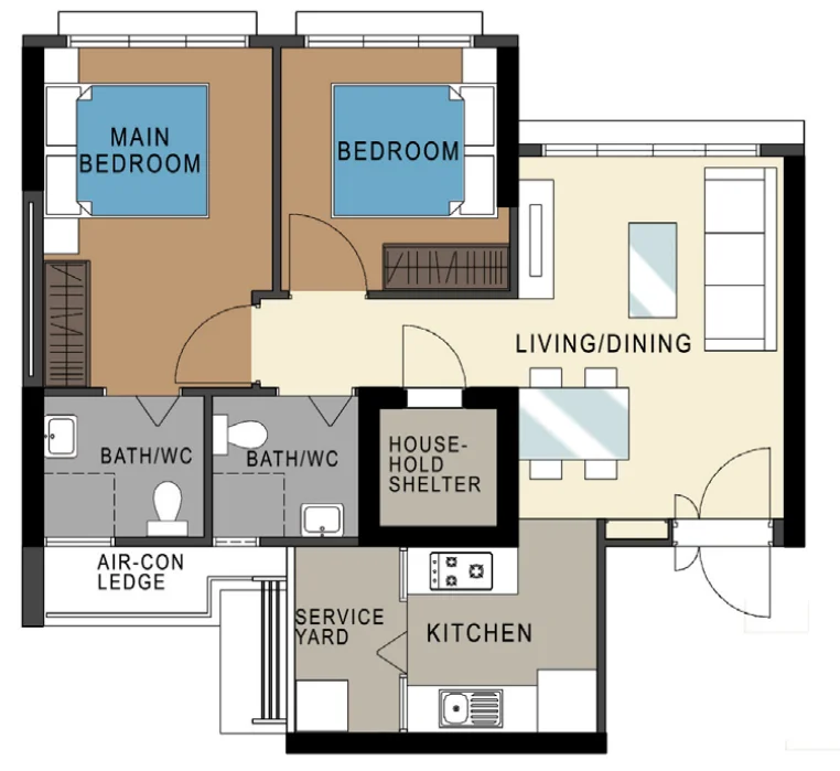 Sky Vista @ Bukit Batok floor plan, type 3R: 3-room, 68 sqm, 732 sq ft