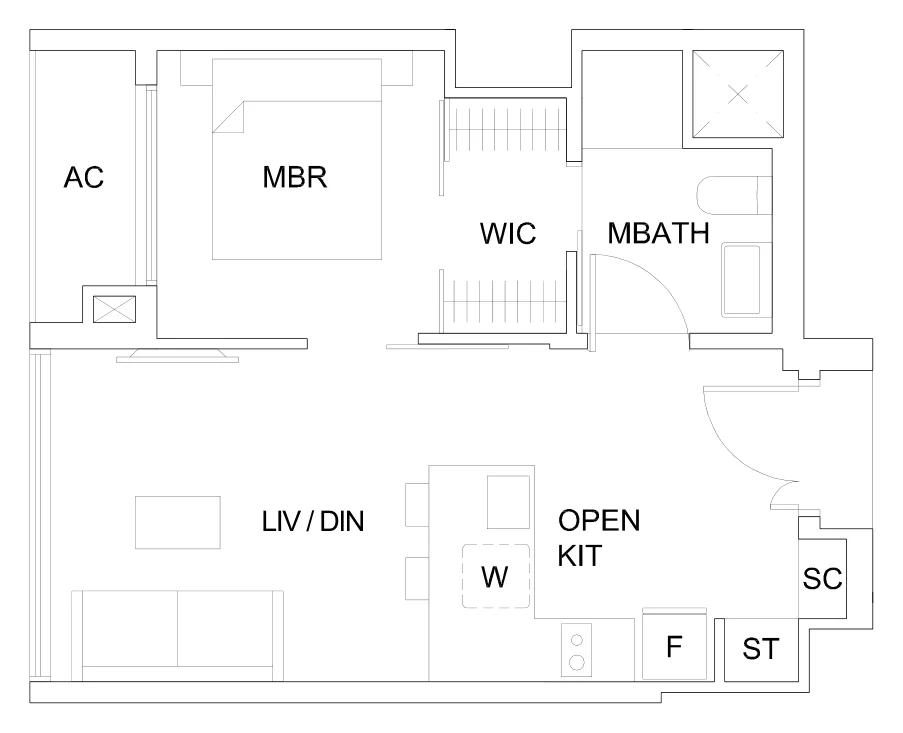Sky Vue floor plan, type Aa(M): 1-Bedroom, 484 sq ft