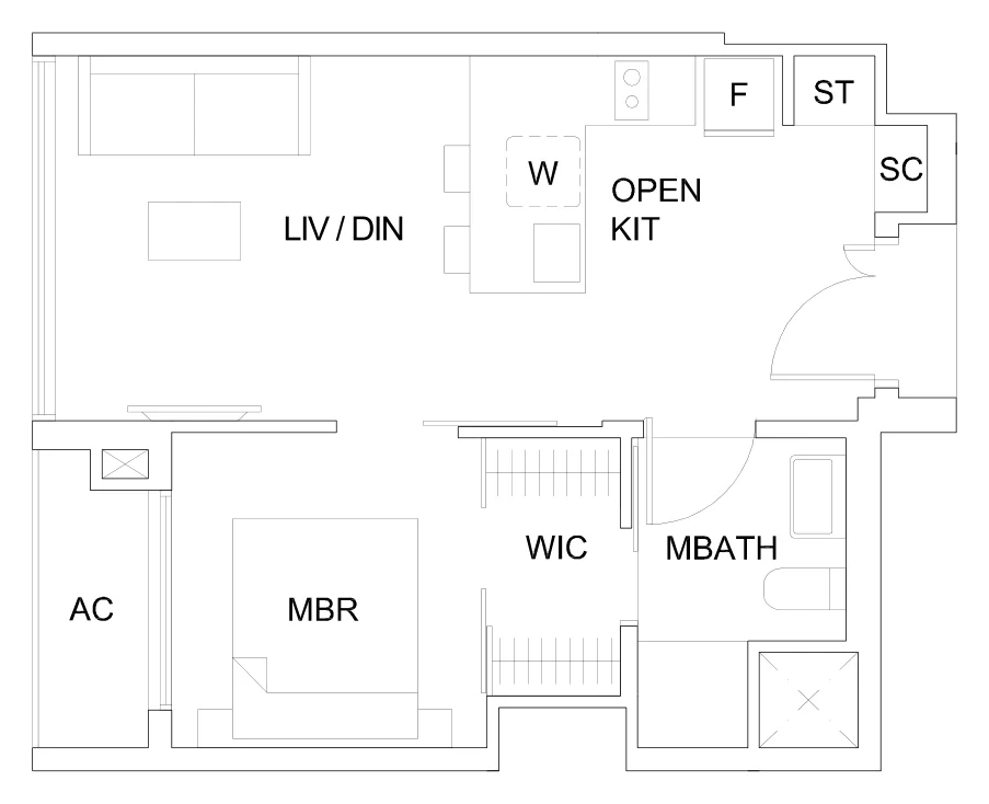 Sky Vue floor plan, type Aa: 1-Bedroom, 484 sq ft