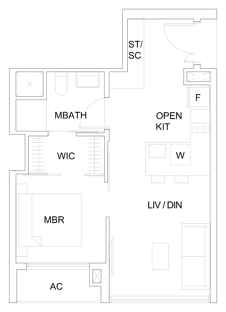 Sky Vue floor plan, type Ab(M): 1-Bedroom, 495 sq ft