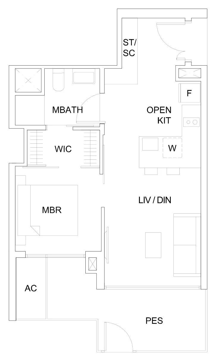 Sky Vue floor plan, type Ab(P)(M): 1-Bedroom, 592 sq ft