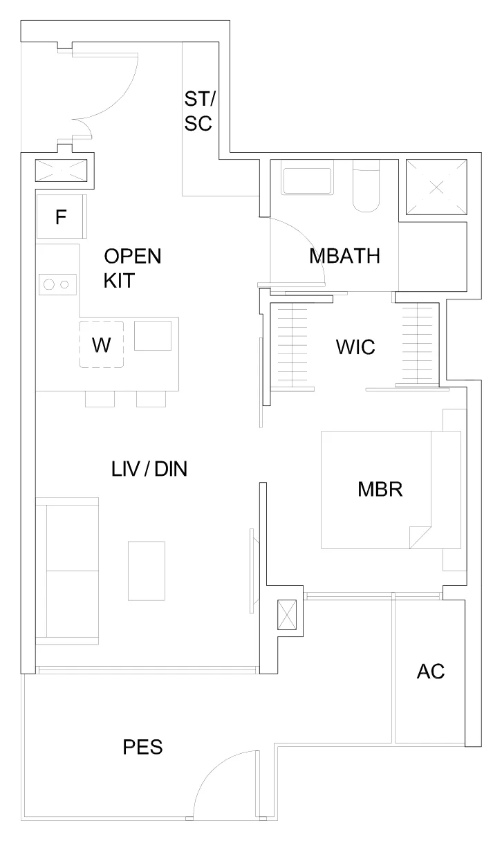 Sky Vue floor plan, type Ab(P): 1-Bedroom, 592 sq ft