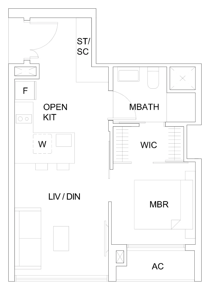 Sky Vue floor plan, type Ab: 1-Bedroom, 495 sq ft