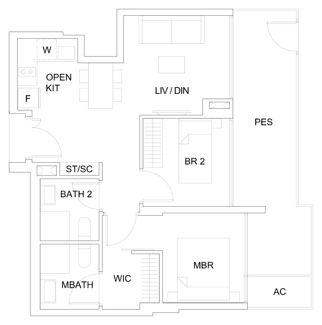 Sky Vue floor plan, type B1a1(P)(M): 2-Bedroom, 807 sq ft