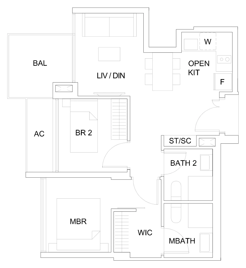 Sky Vue floor plan, type B1a2: 2-Bedroom, 678 sq ft