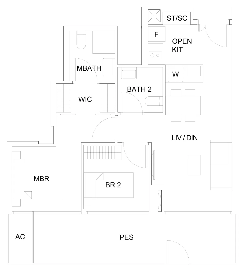 Sky Vue floor plan, type B1b(P): 2-Bedroom, 807 sq ft