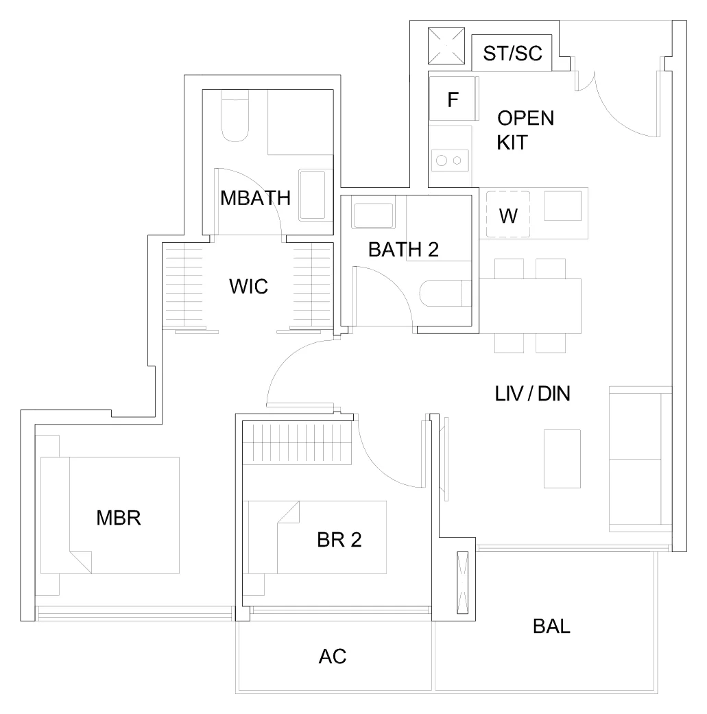 Sky Vue floor plan, type B1b: 2-Bedroom, 678 sq ft
