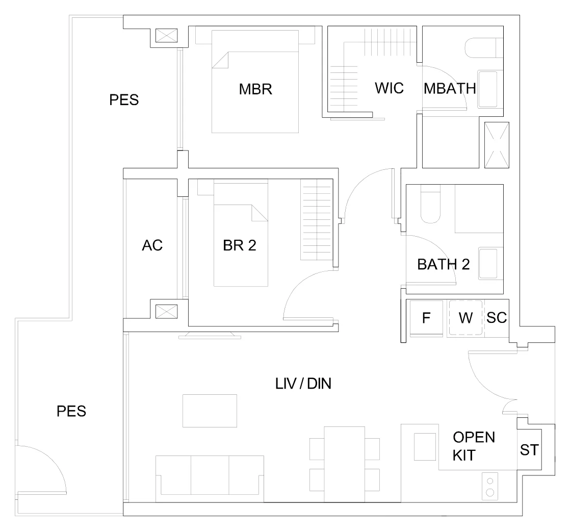 Sky Vue floor plan, type B1c(P): 2-Bedroom, 850 sq ft