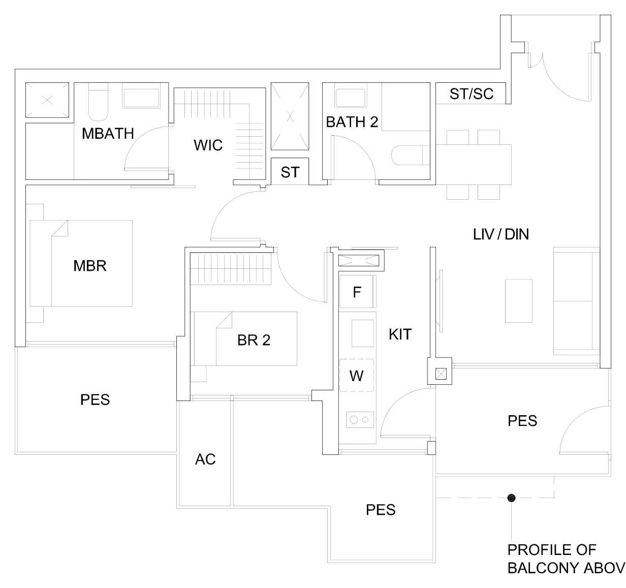 Sky Vue floor plan, type B2a1(P): 2-Bedroom Suite, 904 sq ft