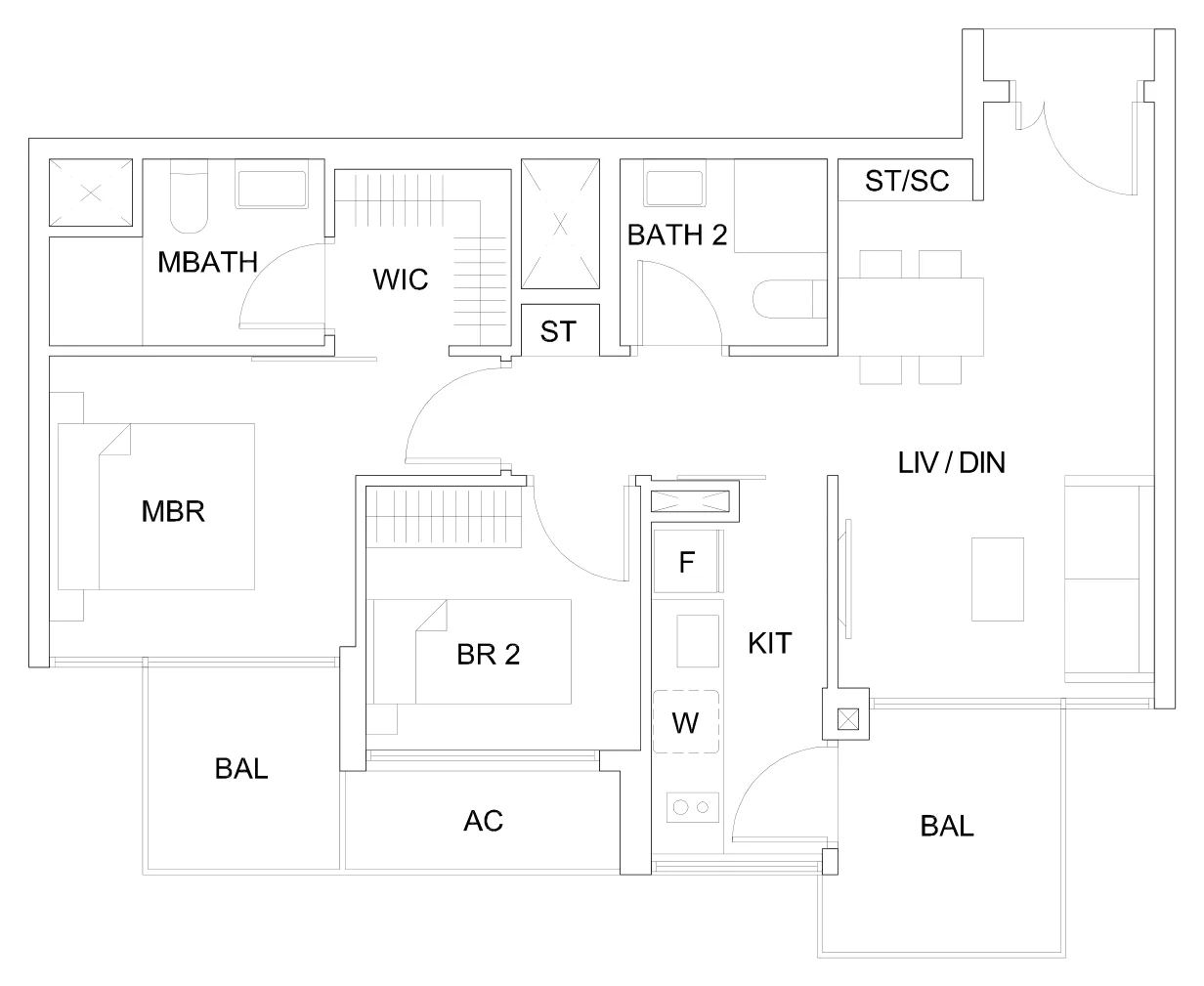 Sky Vue floor plan, type B2a2: 2-Bedroom Suite, 796 sq ft