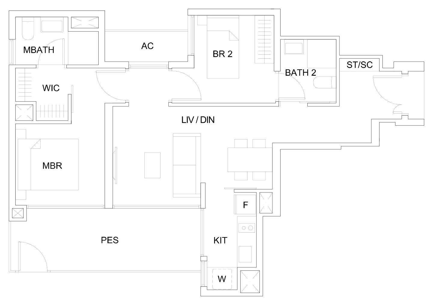Sky Vue floor plan, type B2c1(P): 2-Bedroom Suite, 818 sq ft