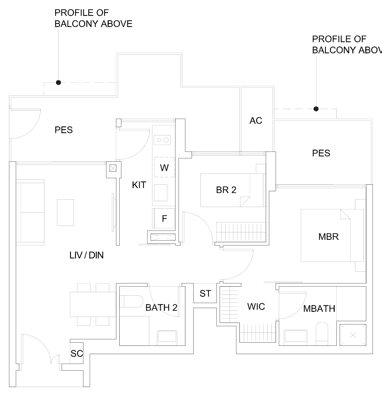 Sky Vue floor plan, type B2d1(P): 2-Bedroom Suite, 915 sq ft