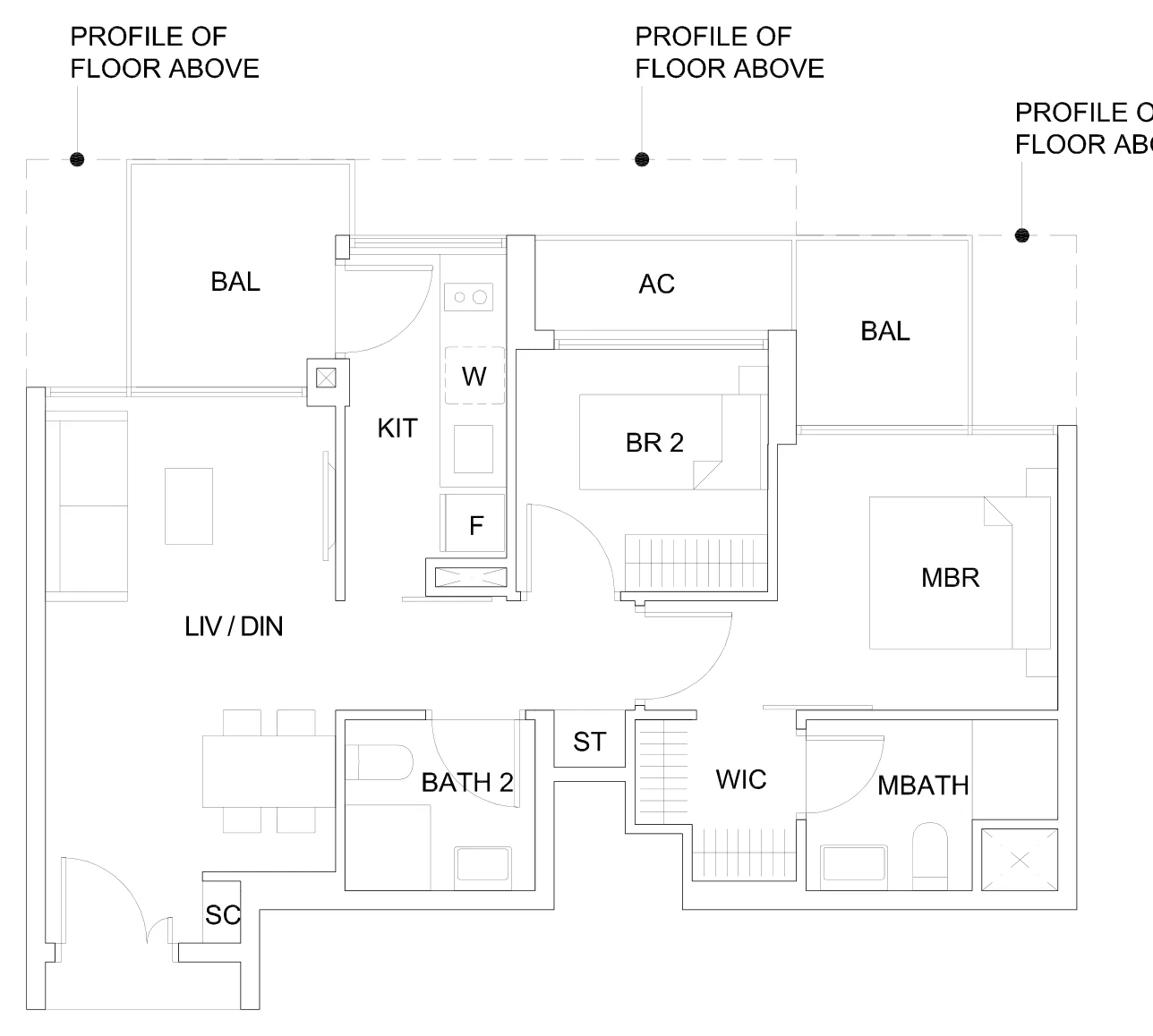 Sky Vue floor plan, type B2d2: 2-Bedroom Suite, 796 sq ft