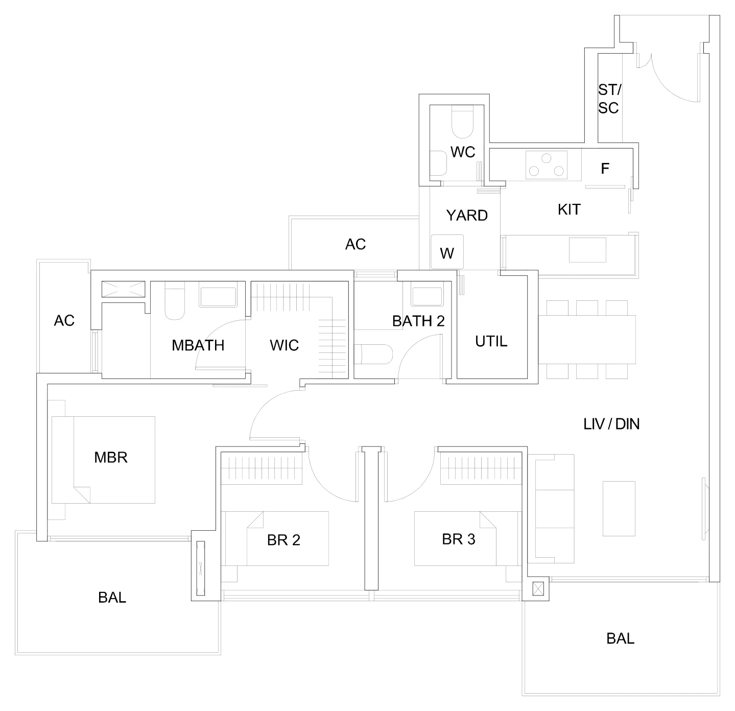 Sky Vue floor plan, type Ca1: 3-Bedroom, 1,141 sq ft