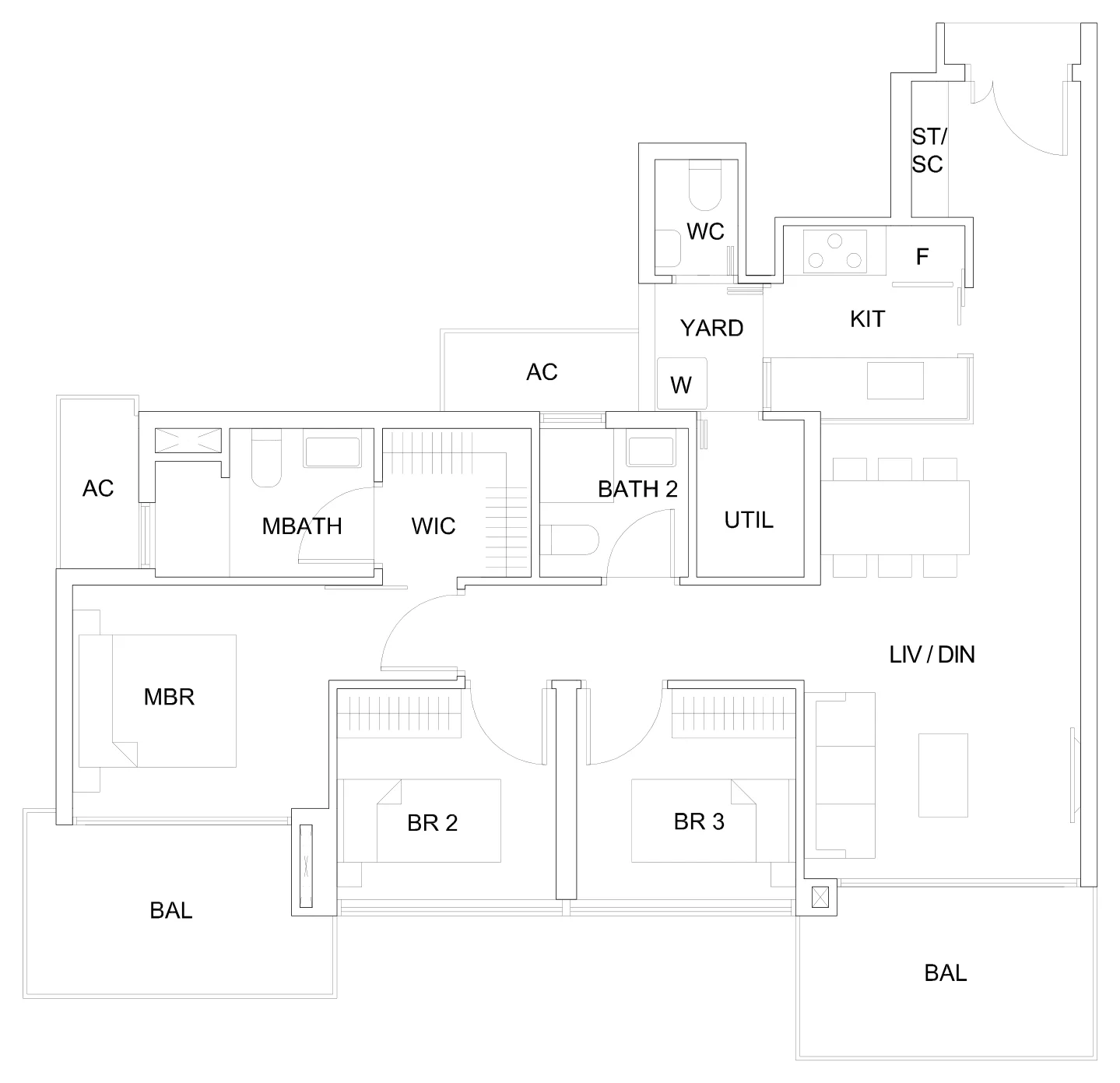Sky Vue floor plan, type Ca2: 3-Bedroom, 1,141 sq ft