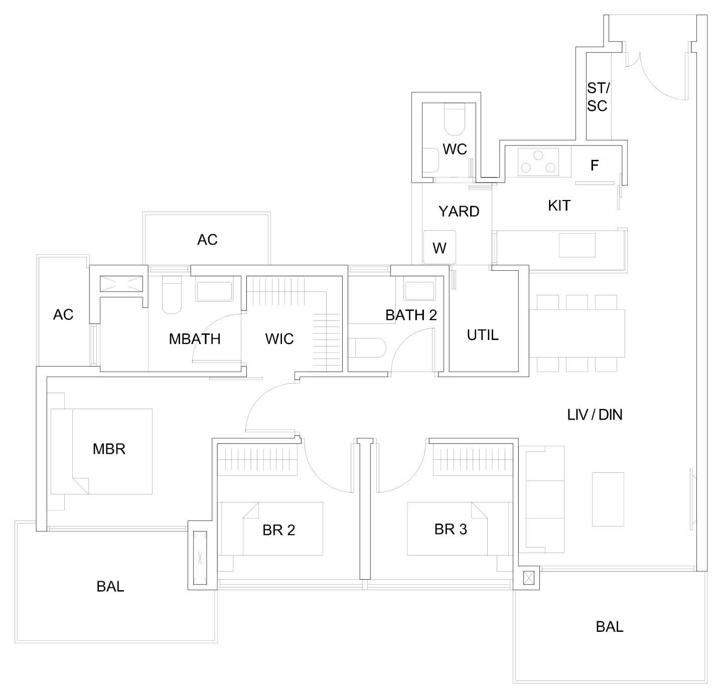 Sky Vue floor plan, type Ca4: 3-Bedroom, 1,141 sq ft