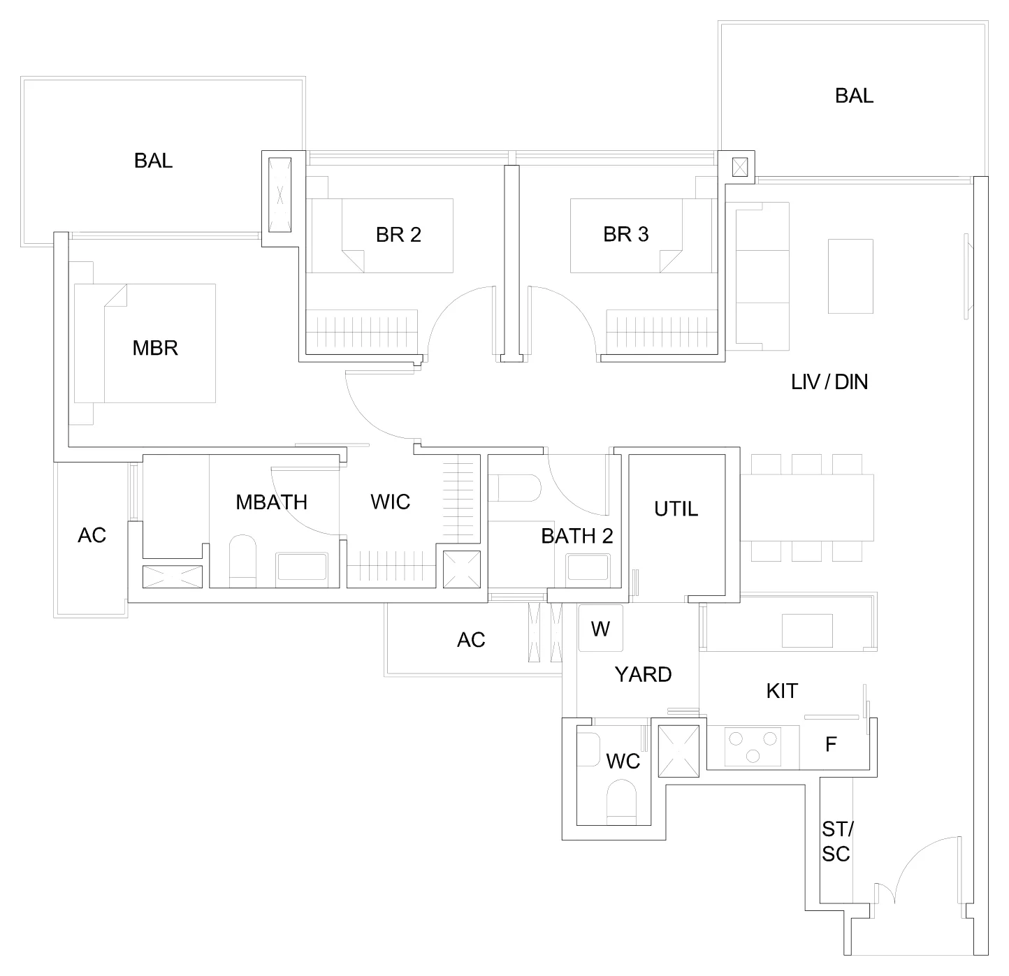 Sky Vue floor plan, type Cb2: 3-Bedroom, 1,141 sq ft