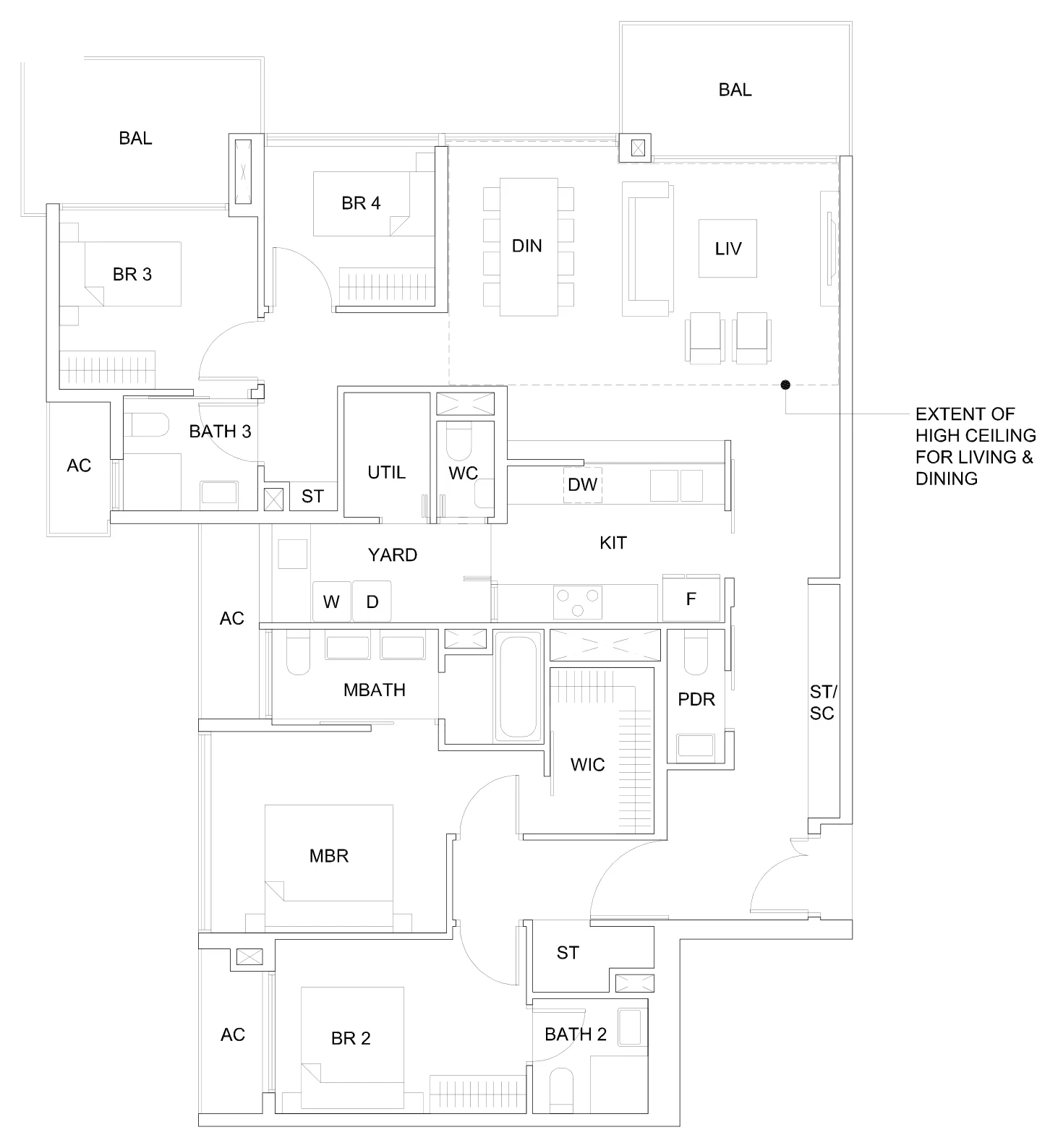 Sky Vue floor plan, type PH1(M): Penthouse, 4 bedrooms, 1,830 sq ft