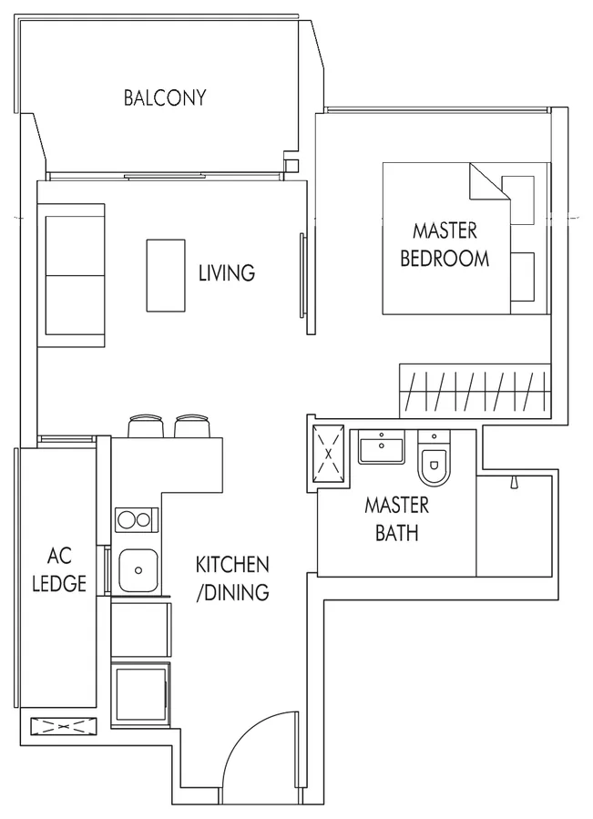 Sol Acres floor plan, type A1: 1-Bedroom, 495 sq ft