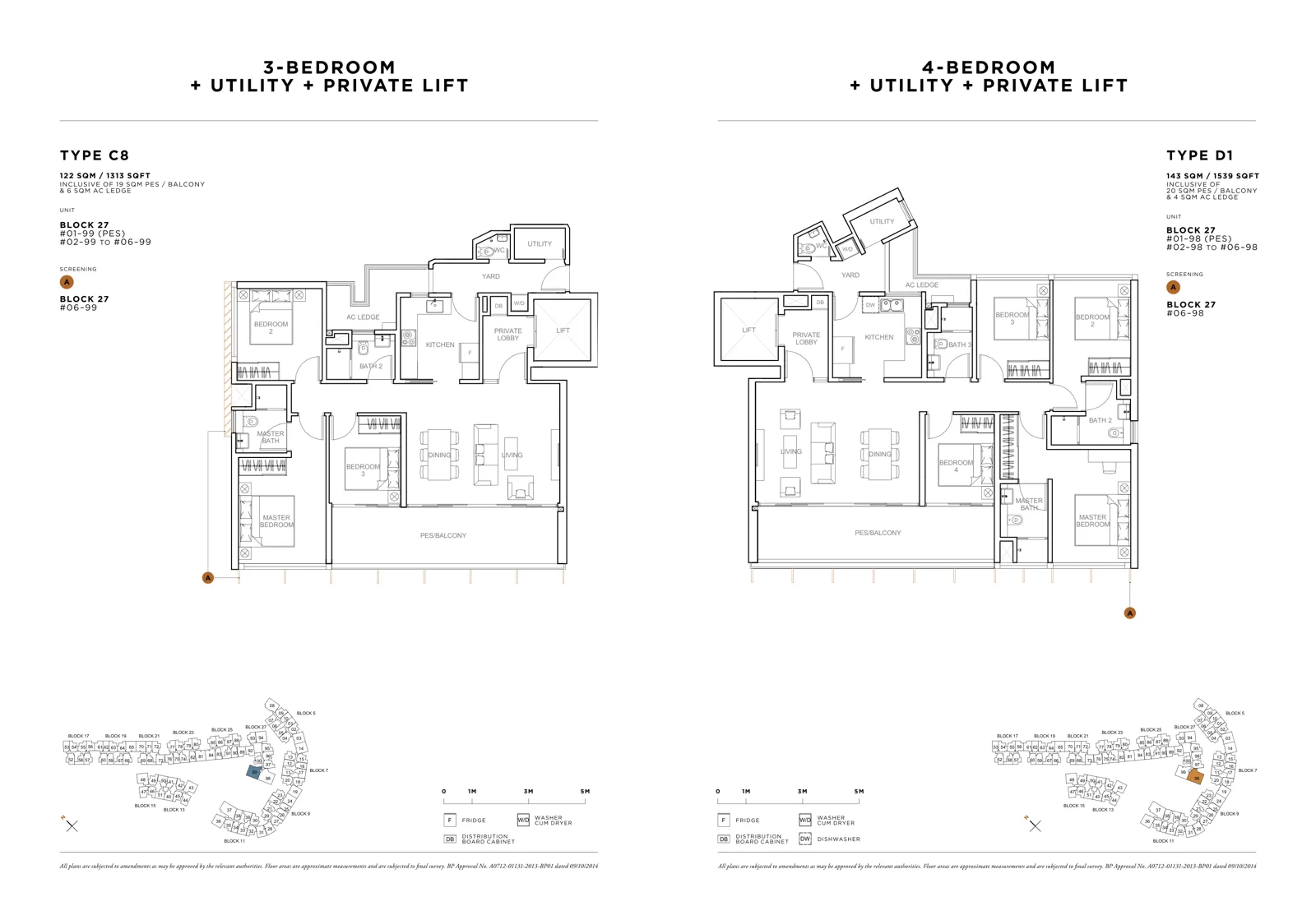 Sophia Hills floor plan, type C8: 3-Bedroom + Utility + Private Lift, 1,313 sq ft