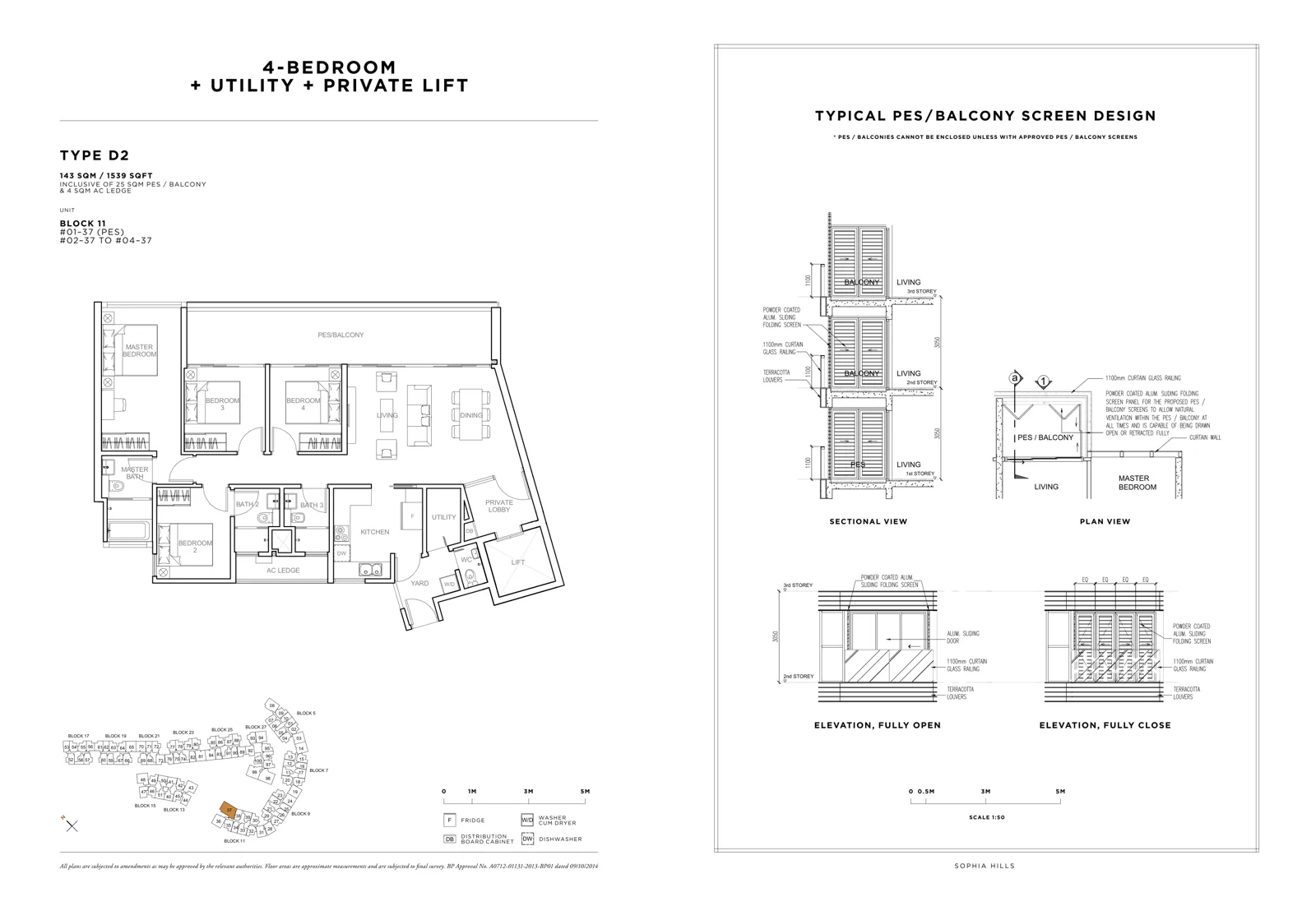 Sophia Hills floor plan, type D2: 4-Bedroom + Utility + Private Lift, 1,539 sq ft