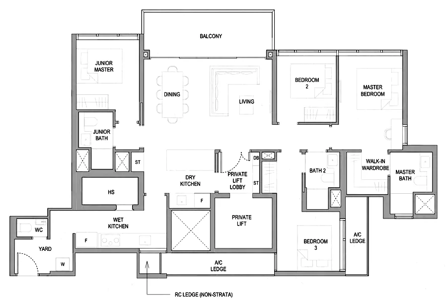 Sora floor plan, type D1: 4-Bedroom Luxury, 1,528 sq ft