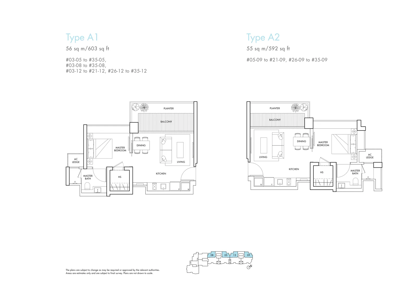 Spottiswoode Residences floor plan, type A2: 1-Bedroom, 592 sq ft
