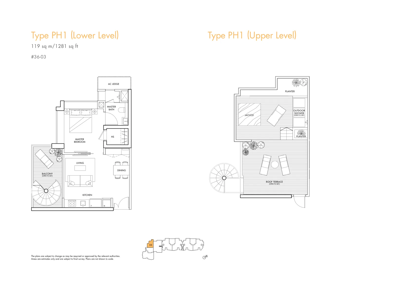 Spottiswoode Residences floor plan, type PH1: Penthouse, 1 bedroom, 1,281 sq ft