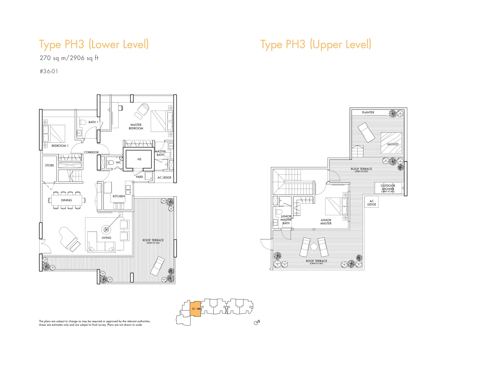 Spottiswoode Residences floor plan, type PH3: Penthouse, 3 bedrooms, 2,906 sq ft